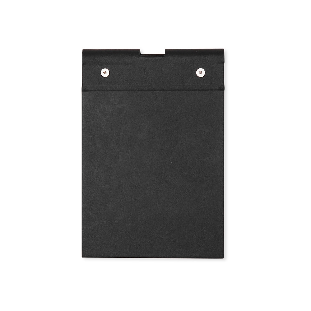 Bloco de anotações em couro sintético e porta caneta na cor Preto, personalizado com a logo da empresa