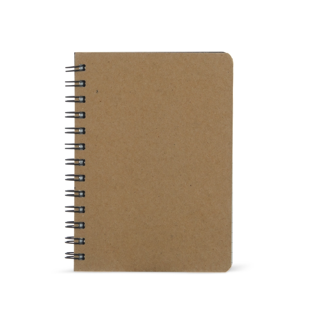 Caderneta kraft 17x13 com pauta e espiral personalizada com a logo da empresa, na cor kraft