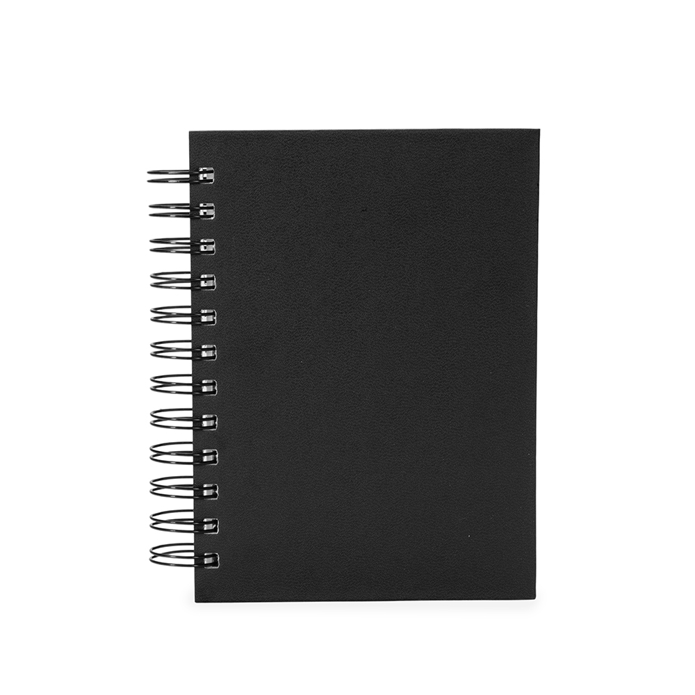 Agenda diária cromato com capa dura e espiral na cor Preto, personalizada com a logo da empresa
