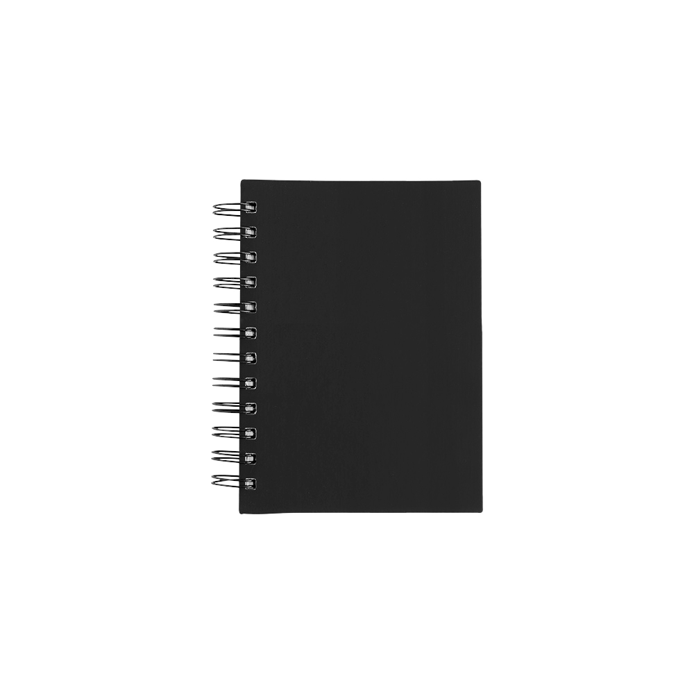 Agenda diária Wire-O emborrachada com 176 folhas na cor Preto, personalizada com a logo da empresa