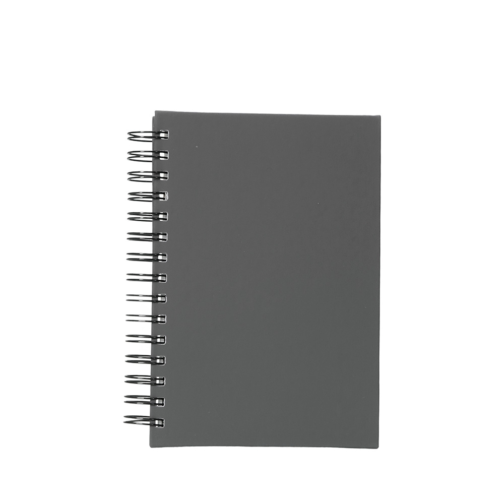 Agenda 2027 emborrachada com espiral personalizada com a logo da empresa, na cor prata