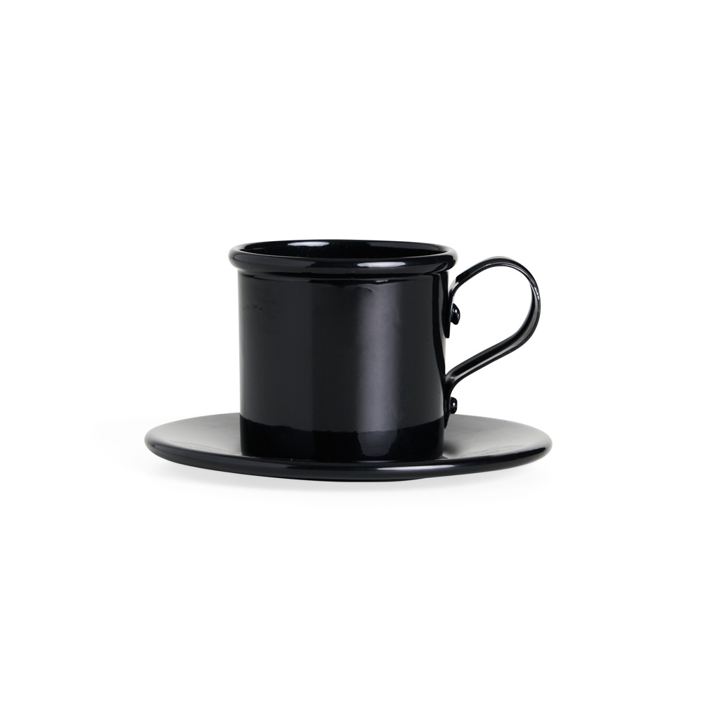 Xícara 100 ml com pires em alumínio na cor Preto, personalizada com a logo da empresa