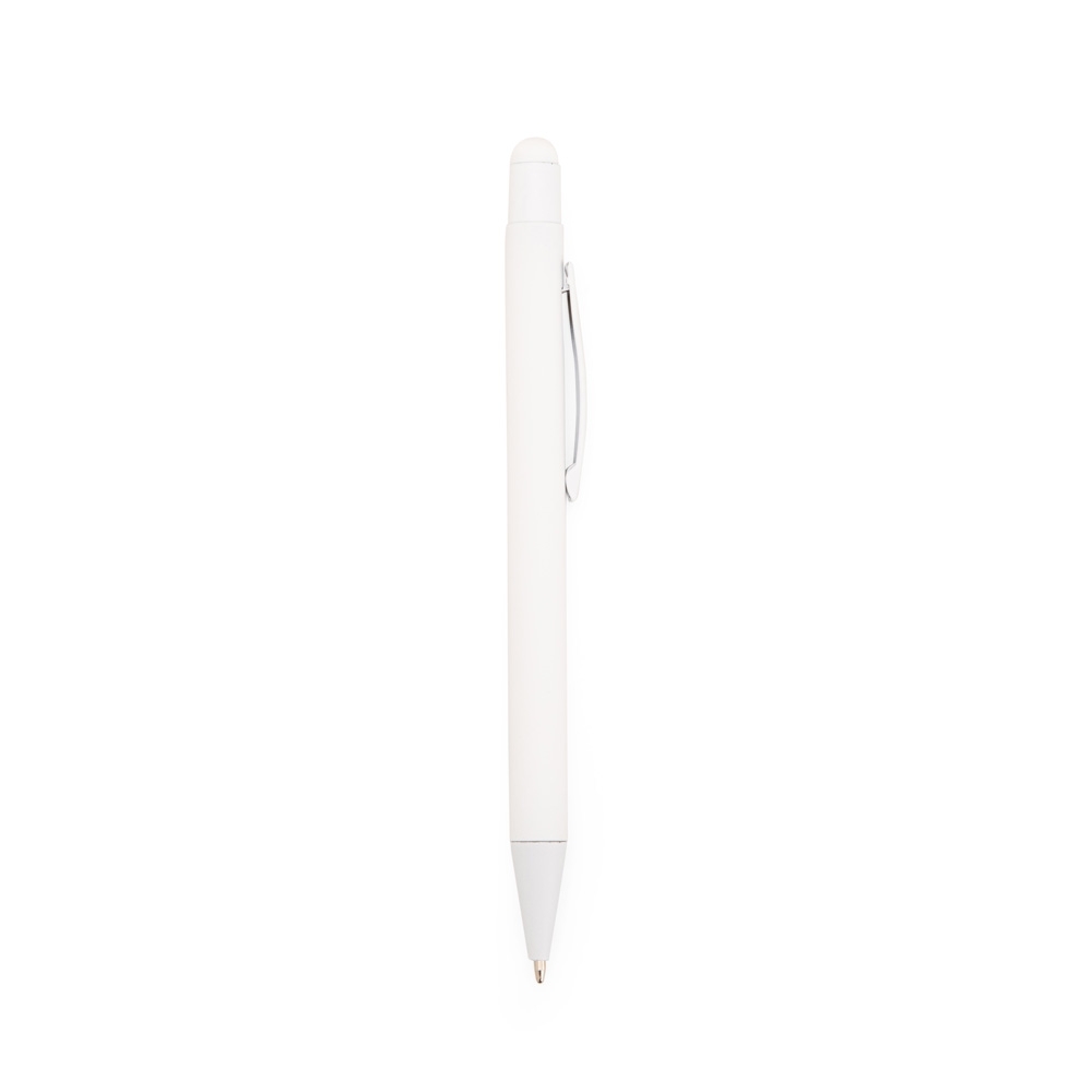 Caneta de metal touch emborrachada lisa com clipe da cor do corpo na cor Branco, personalizada com a logo da empresa