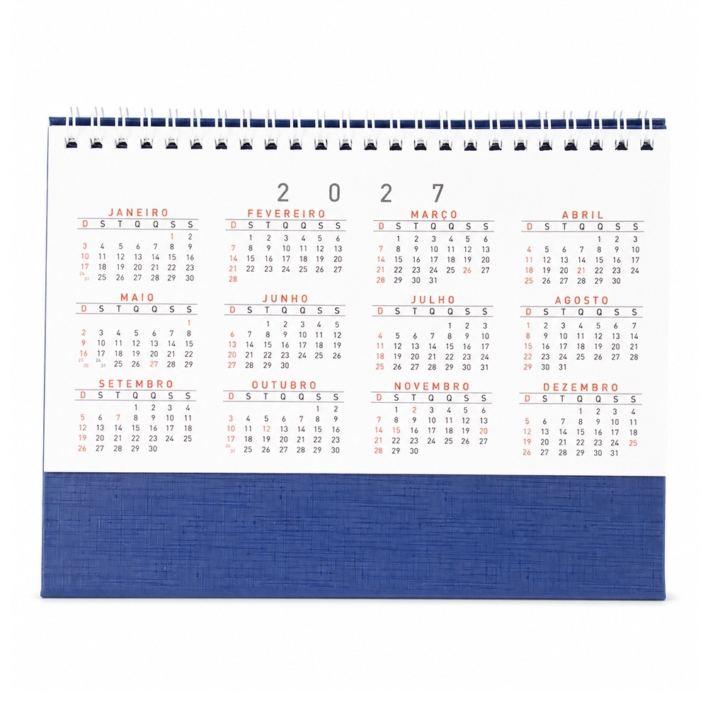 Calendário de mesa 2027 personalizado com a logo da empresa