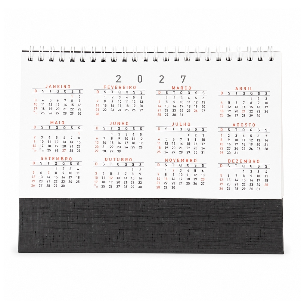 Calendário de mesa 2027 na cor Preto, personalizado com a logo da empresa