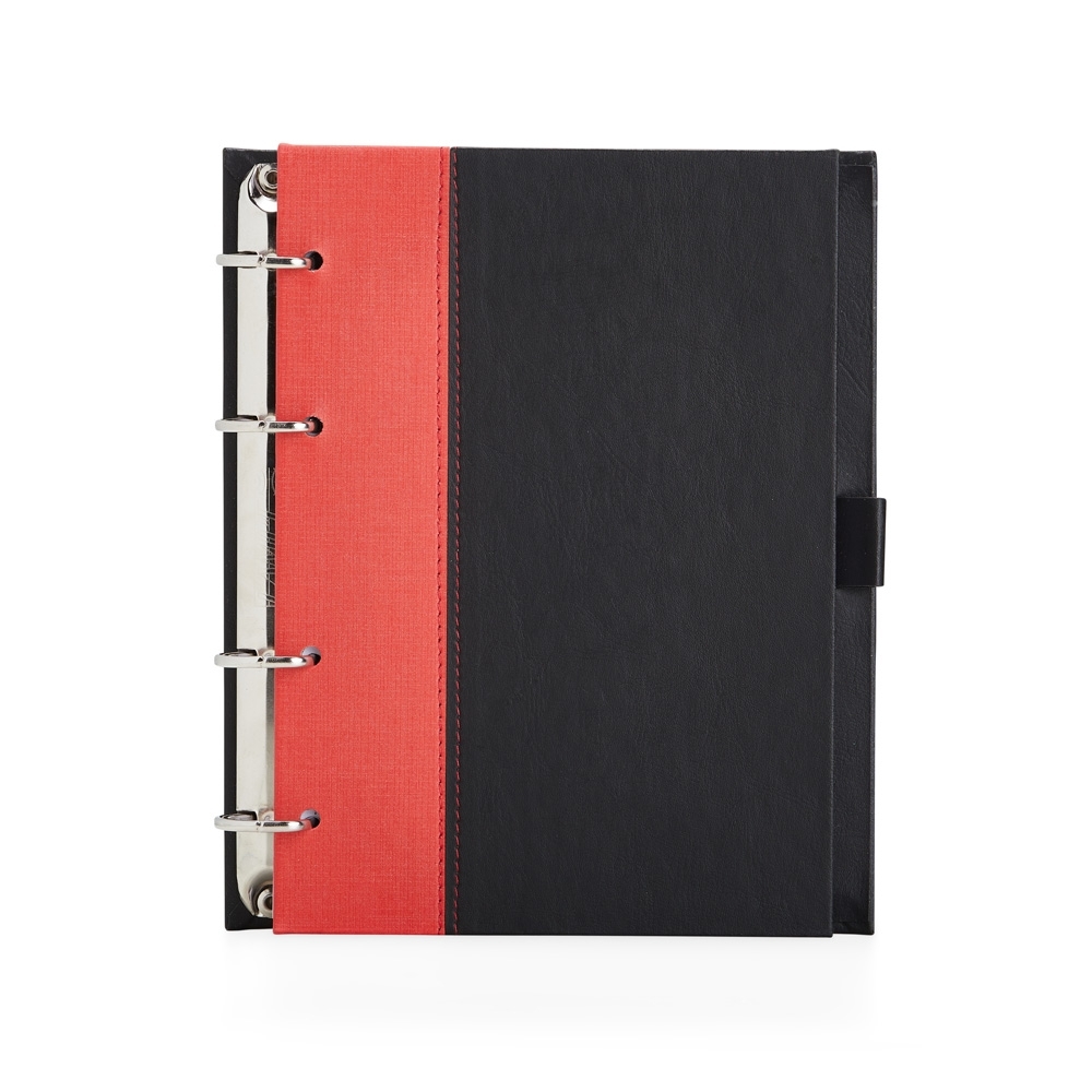 Caderno fichário de couro sintético com 100 folhas