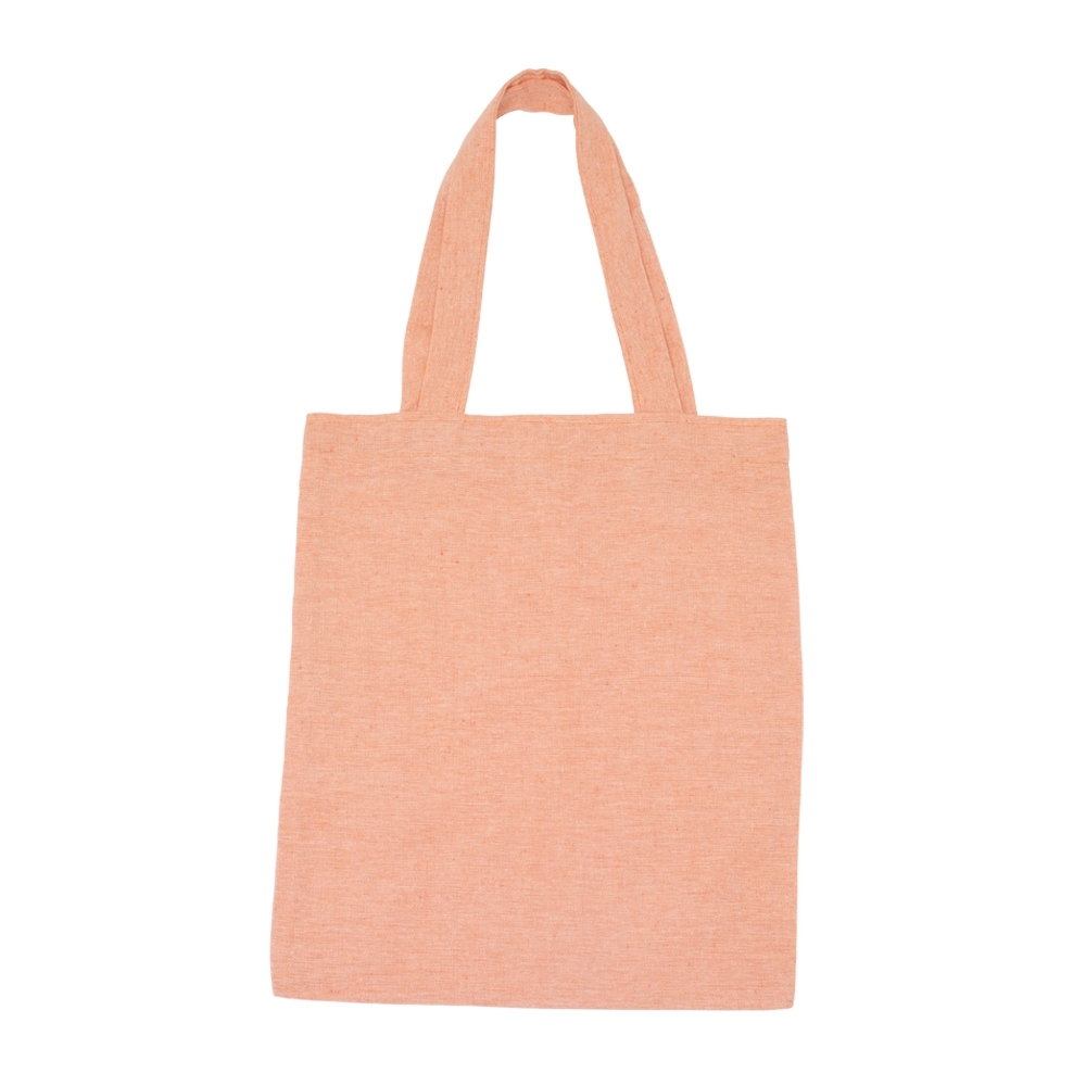Sacola de algodão colorida com alça costurada por dentro personalizada com a logo da empresa, na cor laranja