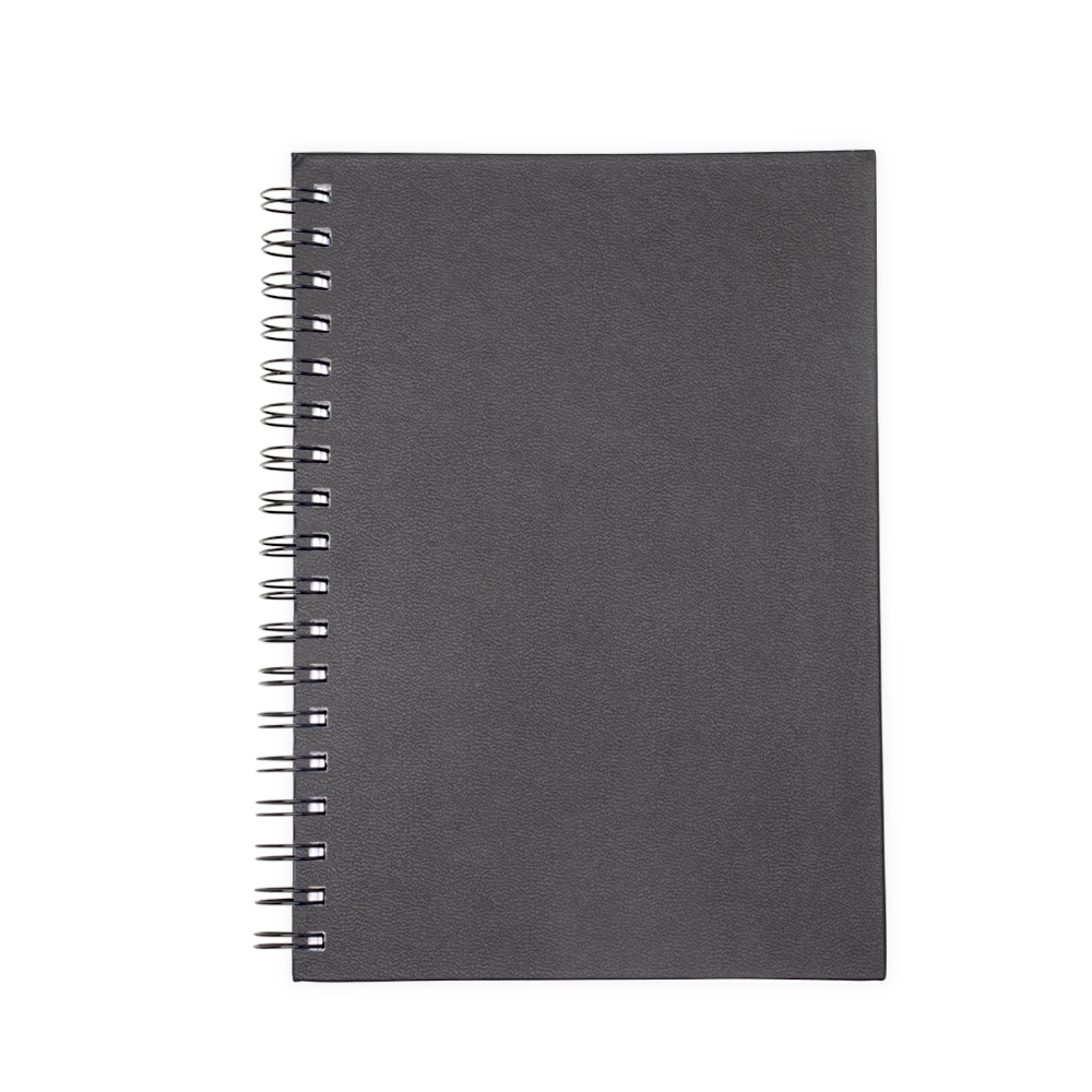 Caderno cromato com espiral e 86 folhas na cor Preto, personalizado com a logo da empresa