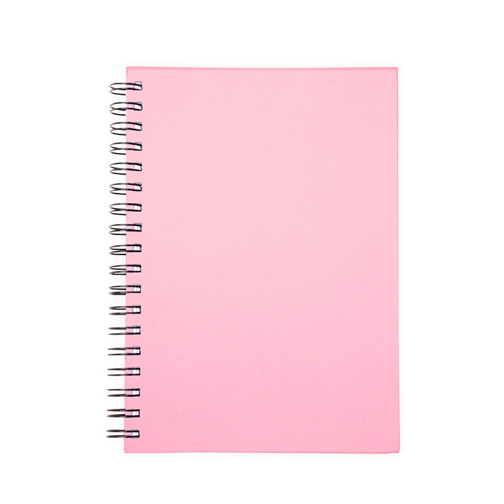 Caderno cromato com espiral e 86 folhas personalizado com a logo da empresa, na cor rosa