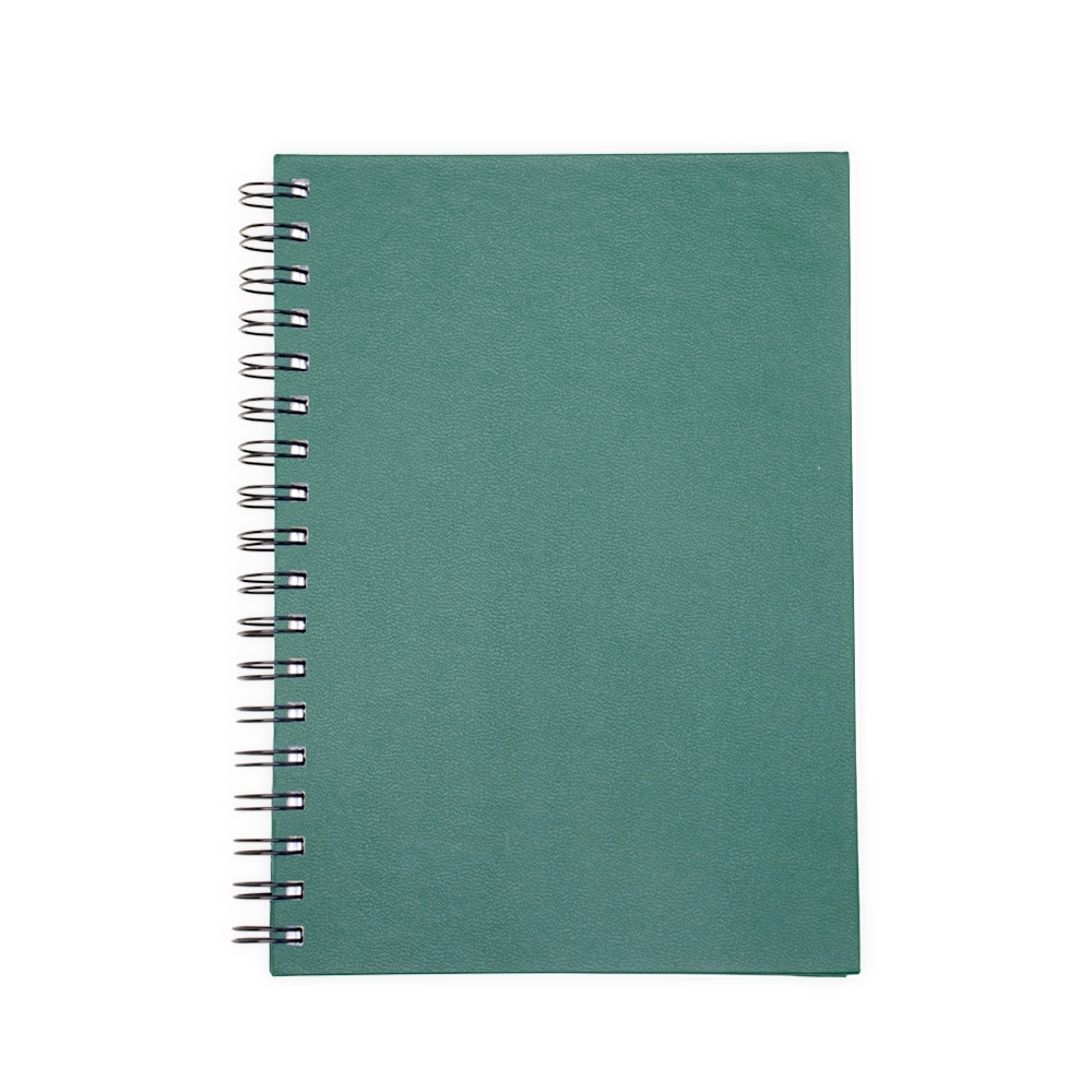 Caderno cromato com espiral e 86 folhas personalizado com a logo da empresa, na cor verde