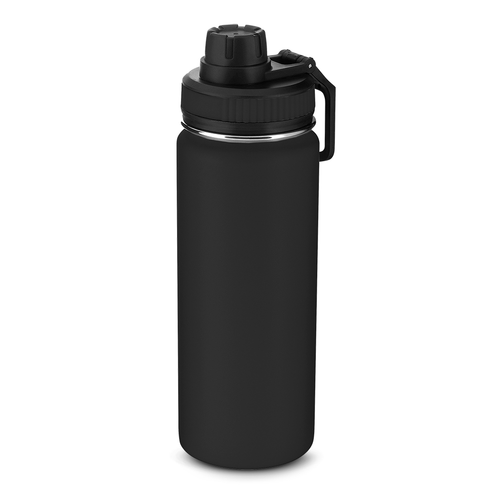 Garrafa térmica aço inox 570 ml com alça na cor Preto, personalizada com a logo da empresa