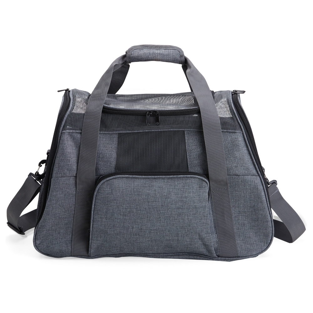 Bolsa para transporte de animais pet`s na cor Cinza, personalizada com a logo da empresa