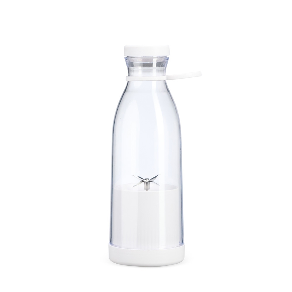 Garrafa plástica com misturador 380 ml e alça na cor Rosa, personalizada com a logo da empresa