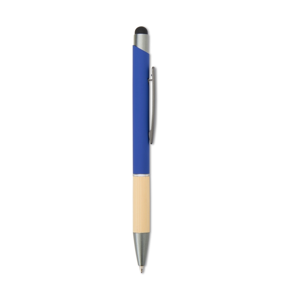 Caneta de metal touch com pega de bambu personalizada com a logo da empresa