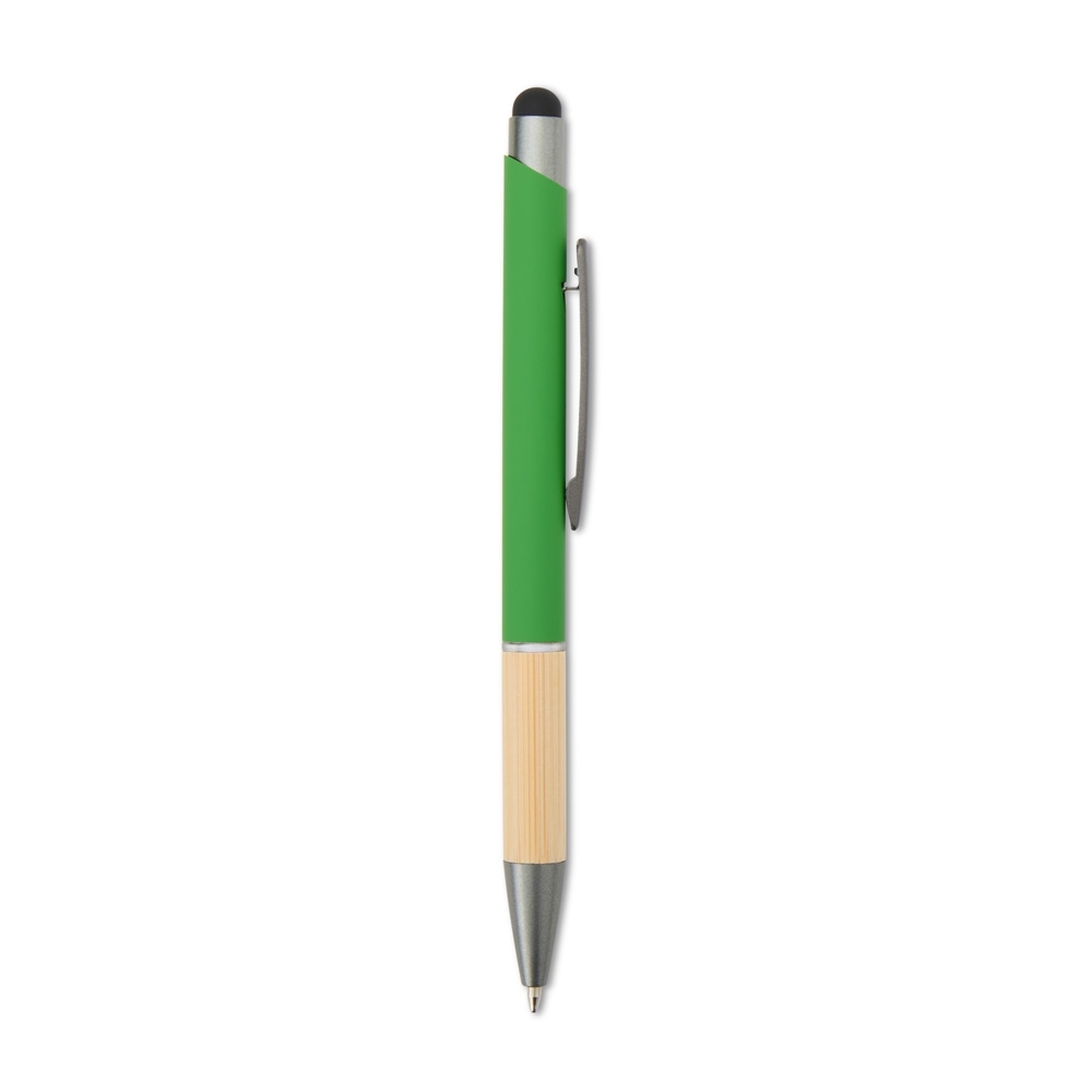Caneta de metal touch com pega de bambu