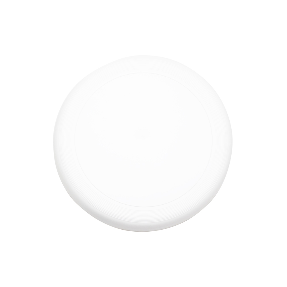 Frisbee plástico na cor Branco, com a logo da empresa