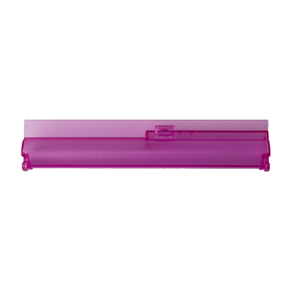 Estojo de plástico com régua personalizado com a logo da empresa, na cor rosa