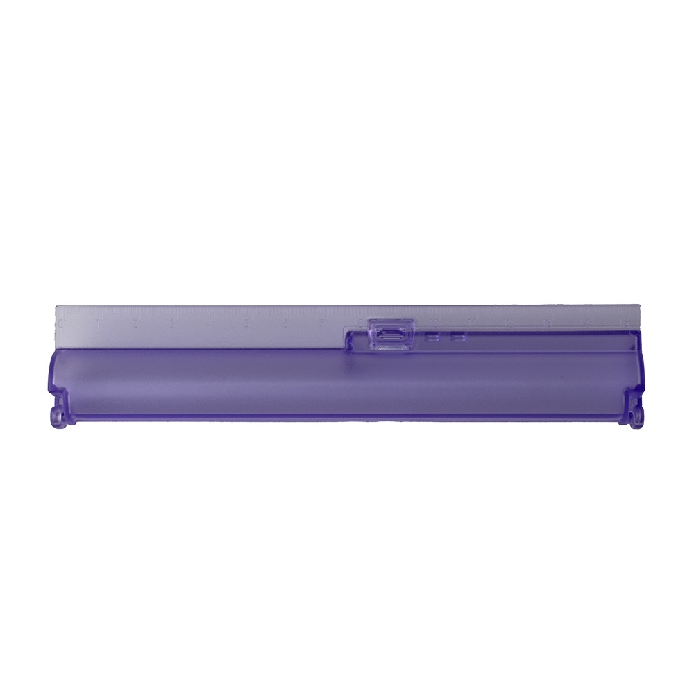 Estojo de plástico com régua personalizado com a logo da empresa, na cor roxo
