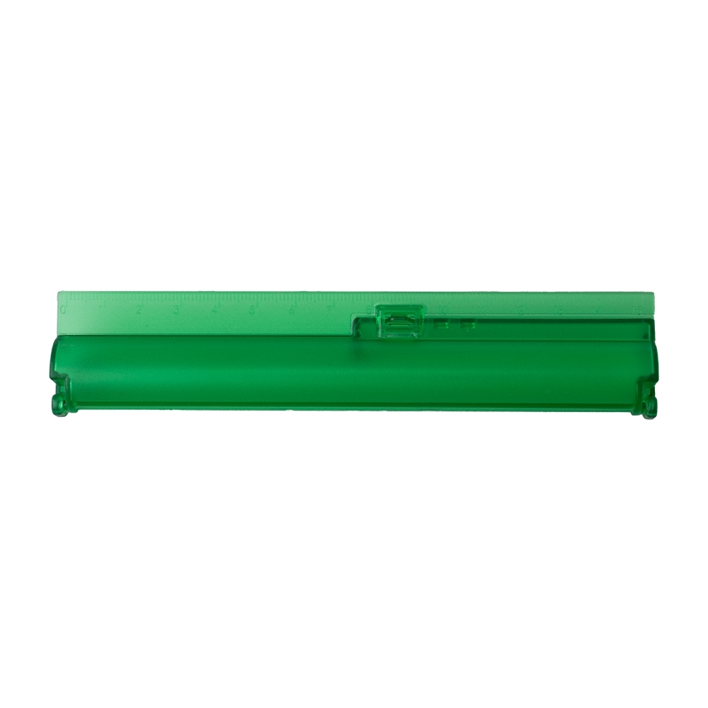 Estojo de plástico com régua personalizado com a logo da empresa, na cor verde