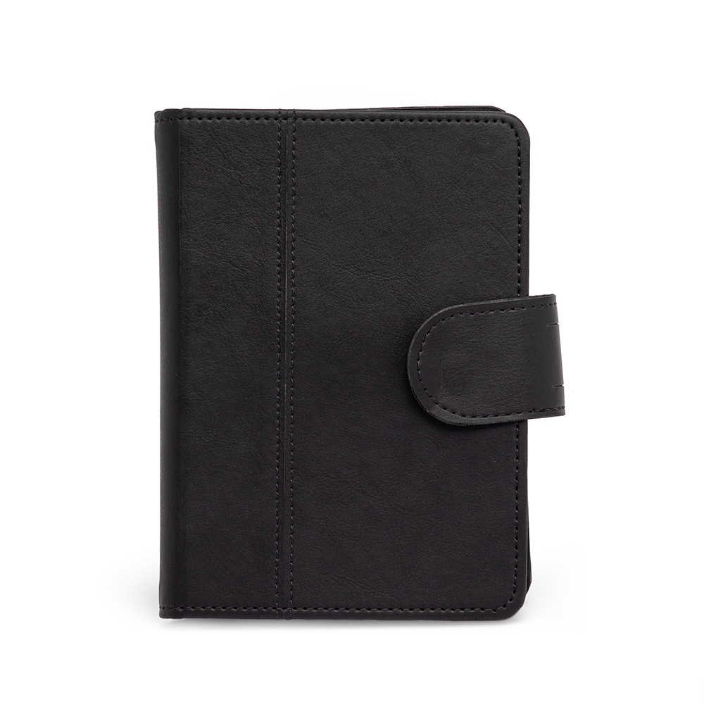 Caderneta em couro sintético com 100 folhas na cor Preto, personalizada com a logo da empresa