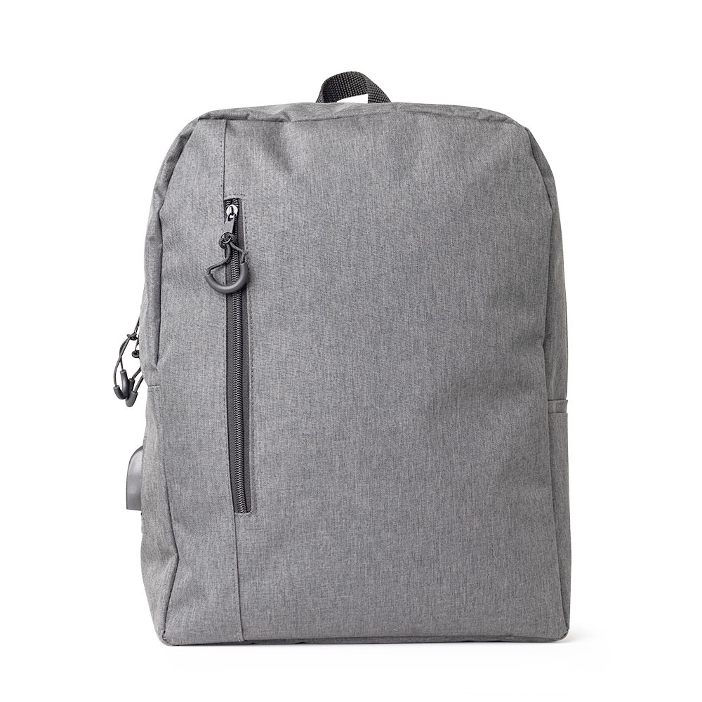 Mochila de nylon 21 litros para notebook com saída USB na cor Cinza claro, personalizada com a logo da empresa