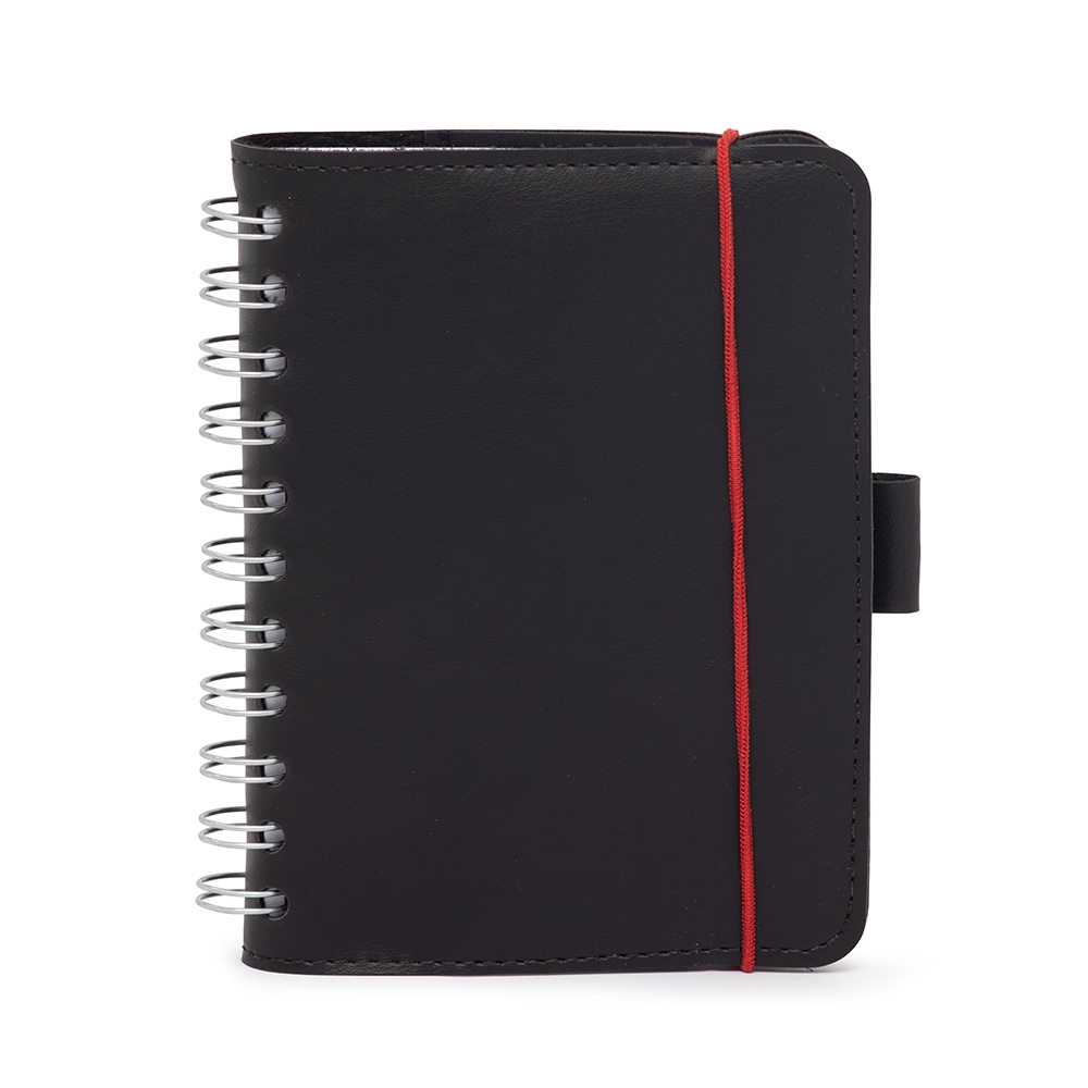 Caderneta de couro sintético com 95 folhas na cor Preto, personalizada com a logo da empresa