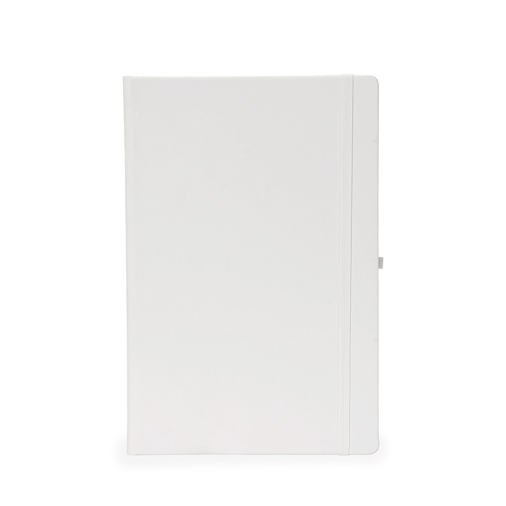 Planner emborrachado anual com porta-caneta e 80 folhas na cor Branco, personalizado com a logo da empresa