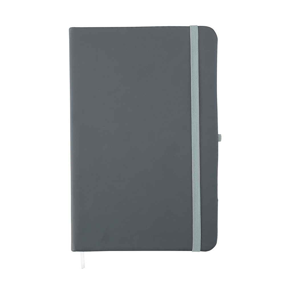 Planner emborrachado anual com porta-caneta e 80 folhas personalizado com a logo da empresa, na cor cinza