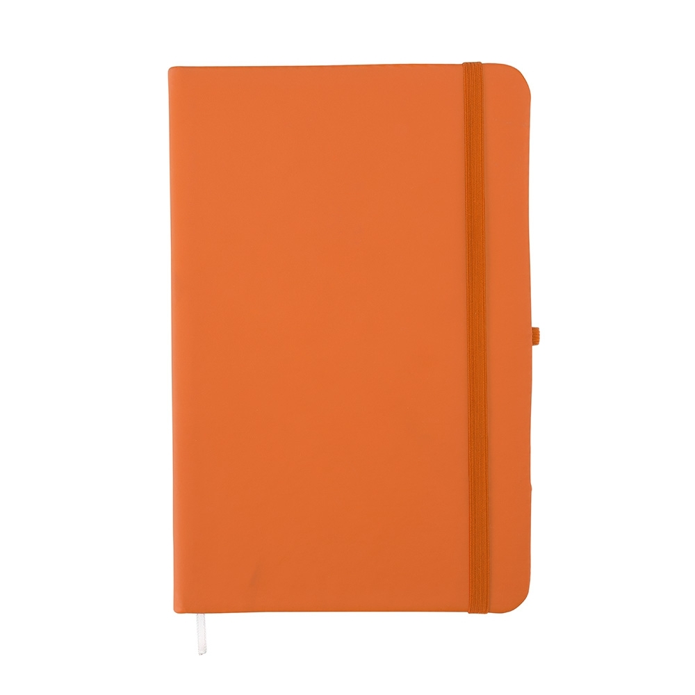 Planner emborrachado anual com porta-caneta e 80 folhas personalizado com a logo da empresa, na cor laranja
