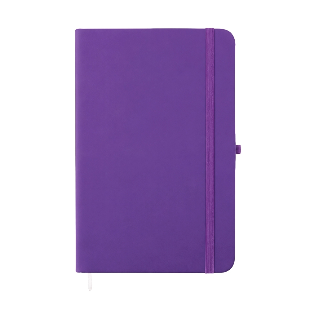 Planner emborrachado anual com porta-caneta e 80 folhas personalizado com a logo da empresa, na cor roxo