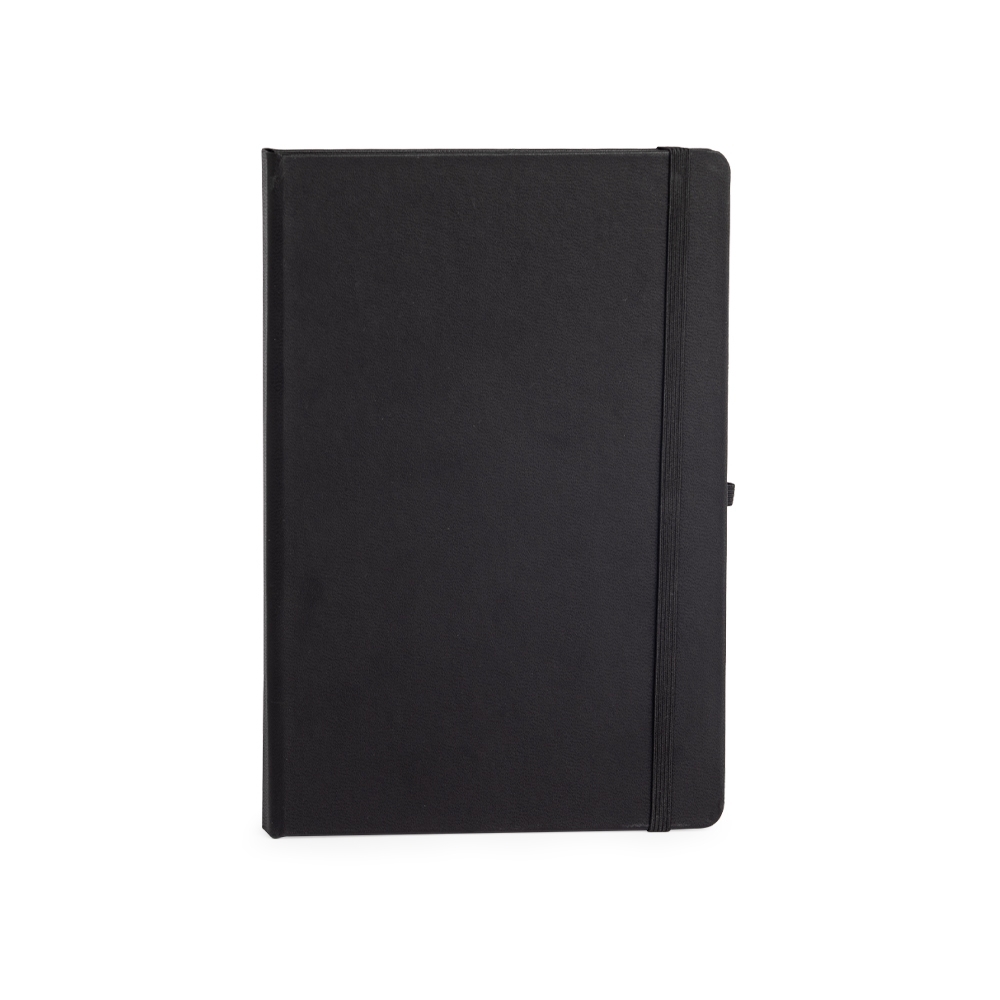 Planner cromato 2027 com capa dura e porta-caneta personalizado com a logo da empresa, na cor preto