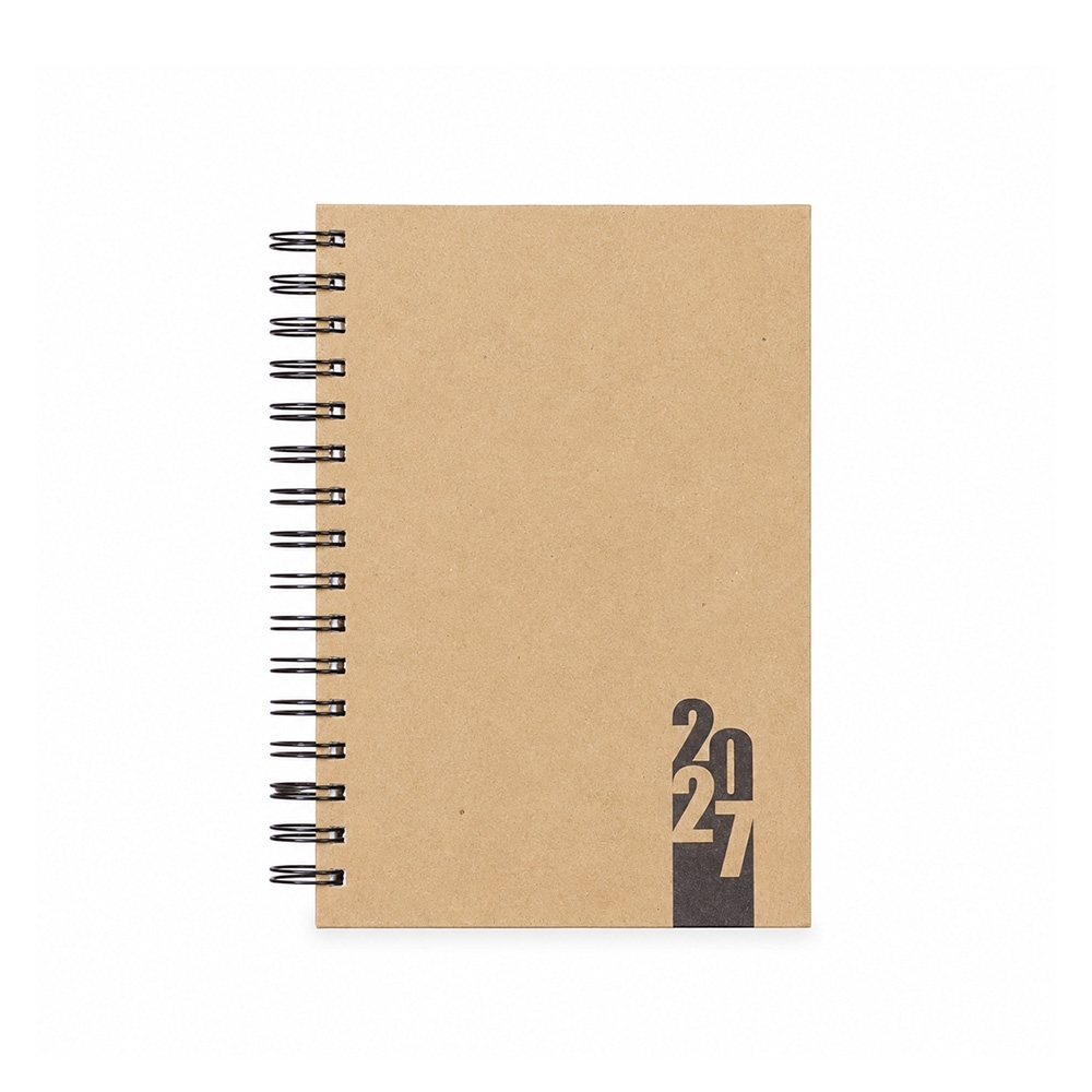 Agenda diária 2027 com capa dura de kraft, espiral e 180 folhas personalizada com a logo da empresa