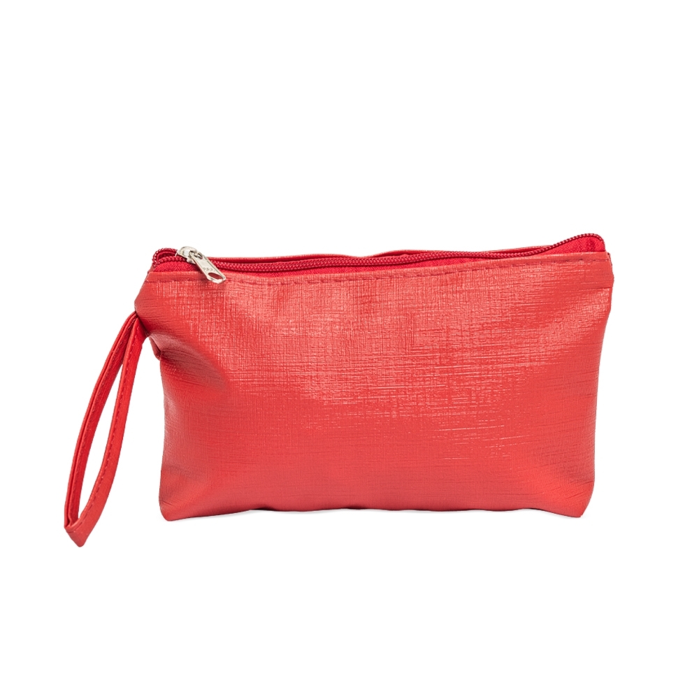 Nécessaire de couro sintético impermeável na cor Vermelho, personalizada com a logo da empresa