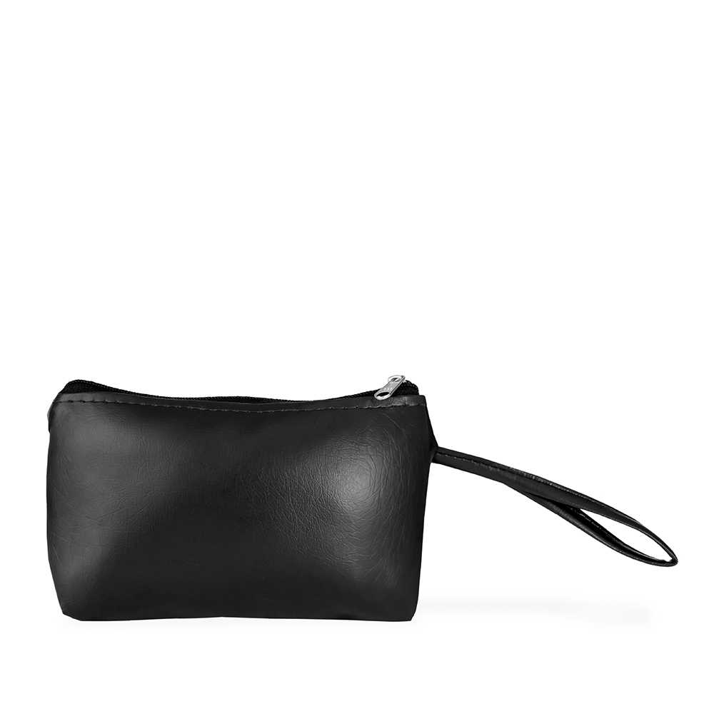 Nécessaire de couro sintético impermeável (12,5 x 21 cm) na cor Preto, personalizada com a logo da empresa
