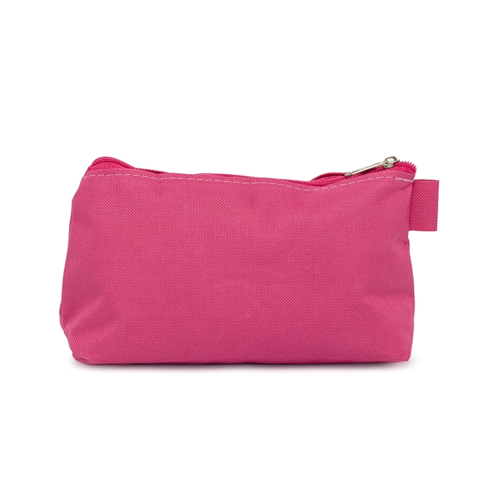 Nécessaire de nylon com alça pequena para chaveiro personalizada com a logo da empresa, na cor rosa