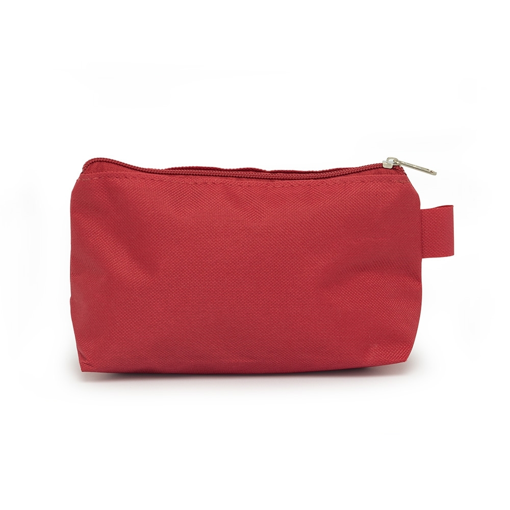 Nécessaire de nylon com alça pequena para chaveiro personalizada com a logo da empresa, na cor vermelho