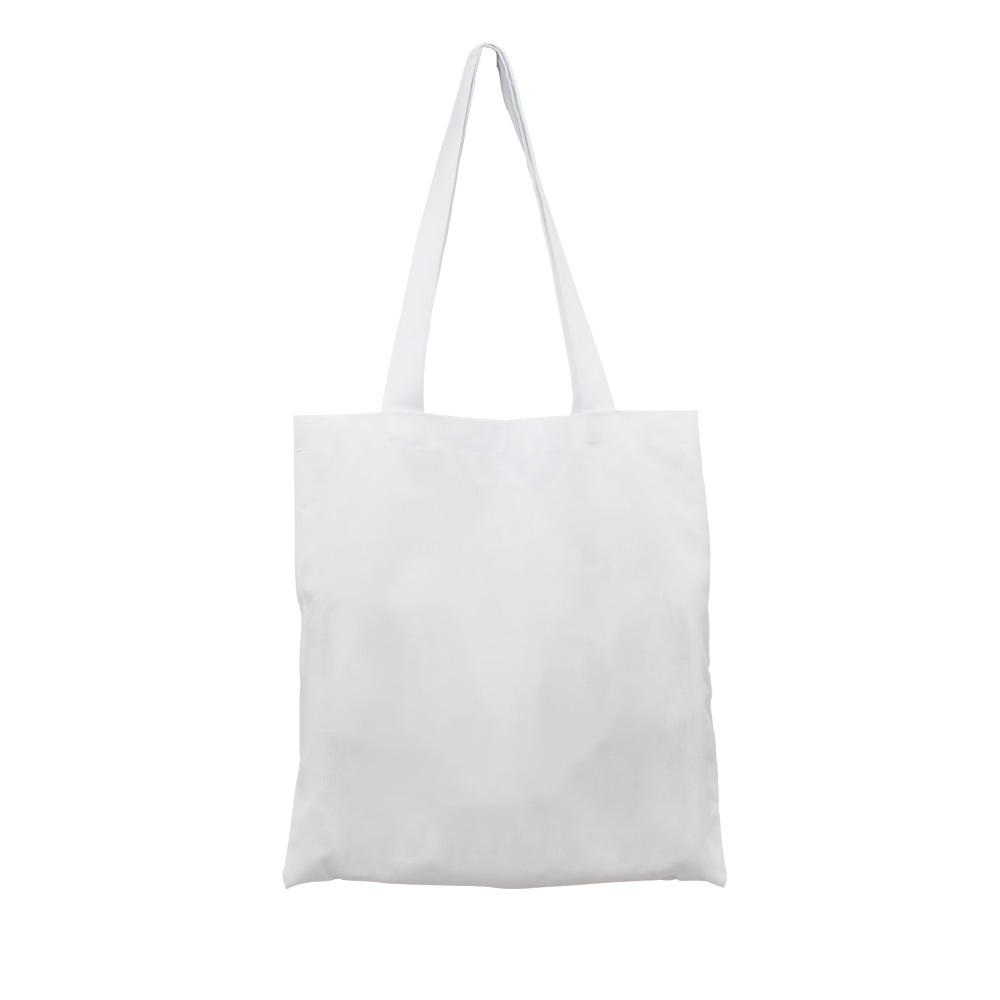 Sacola de algodão colorida com alças longas personalizada com a logo da empresa, na cor branco