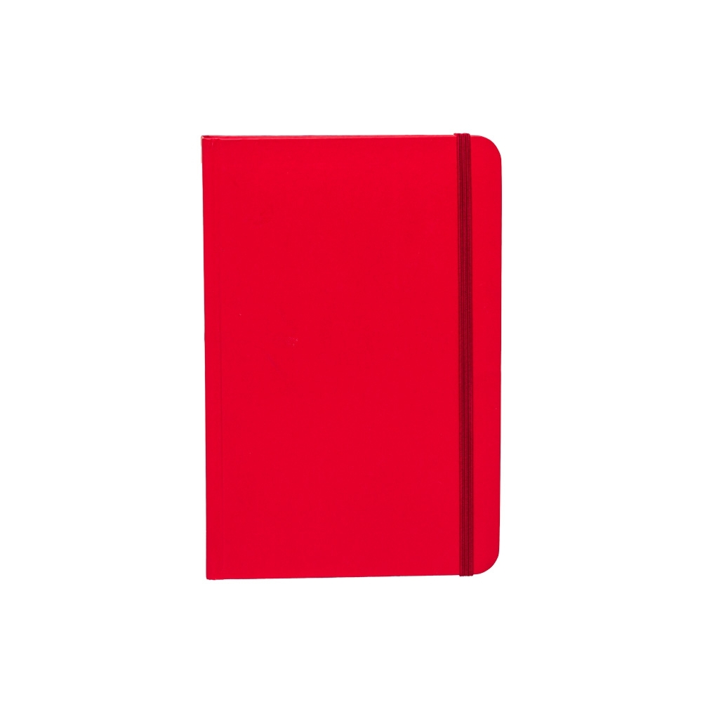 Caderneta capa dura pautada sem pauta personalizada com a logo da empresa, na cor vermelho