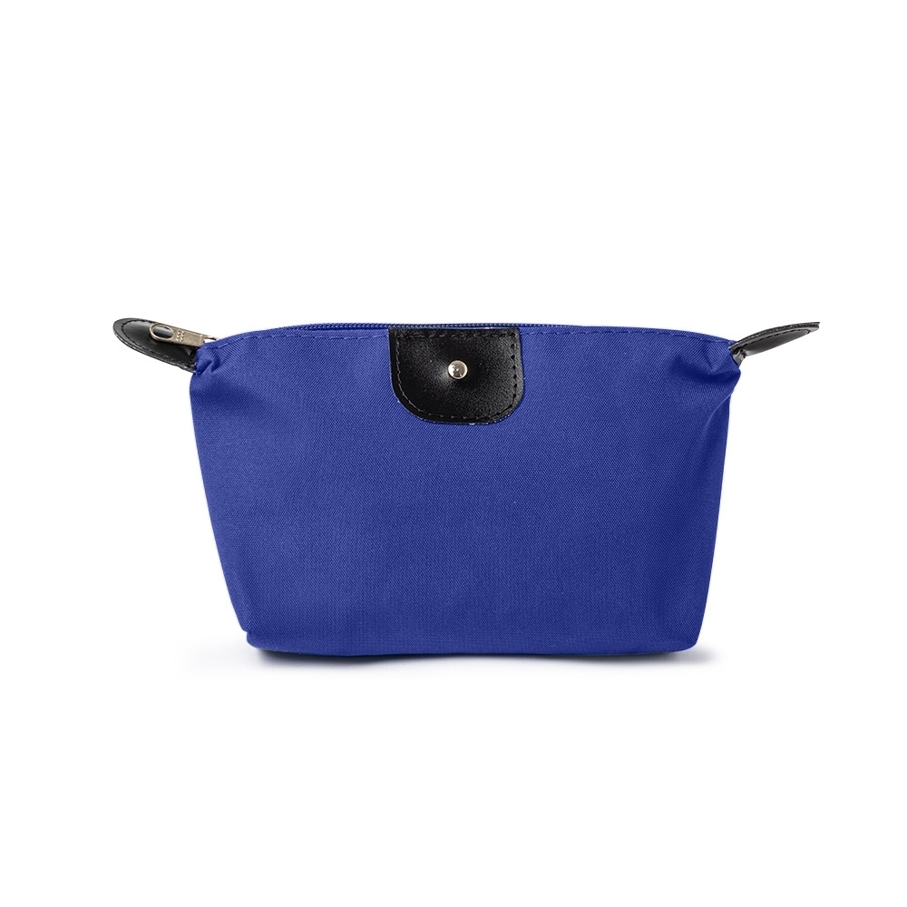 Nécessaire de nylon oxford impermeável personalizada com a logo da empresa, na cor azul royal / preto