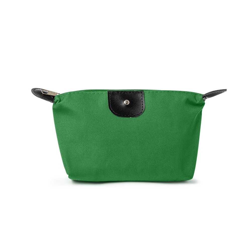 Nécessaire de nylon oxford impermeável personalizada com a logo da empresa, na cor verde / preto