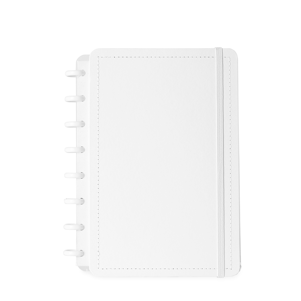 Caderno disco na cor Branco, personalizado com a logo da empresa