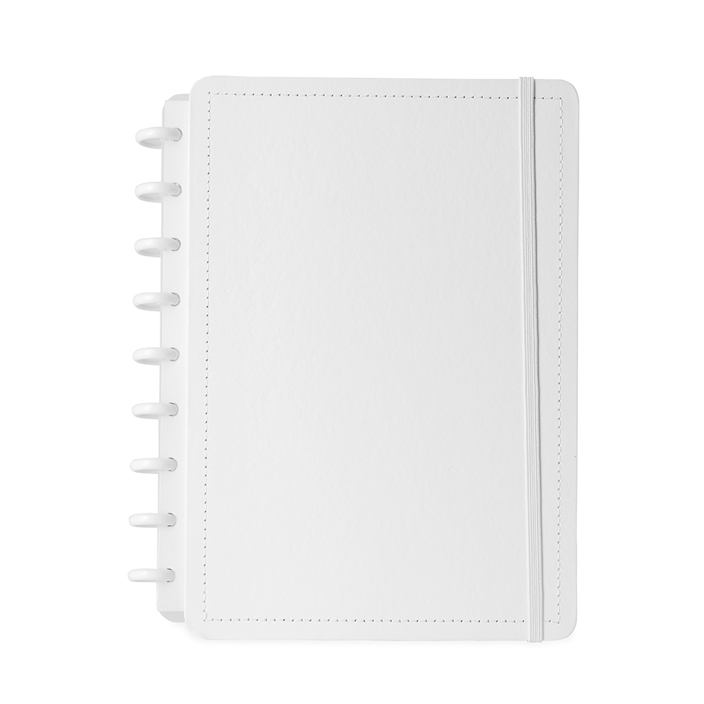 Caderno de disco percalux com capa dura e 64 folhas na cor Branco, personalizado com a logo da empresa