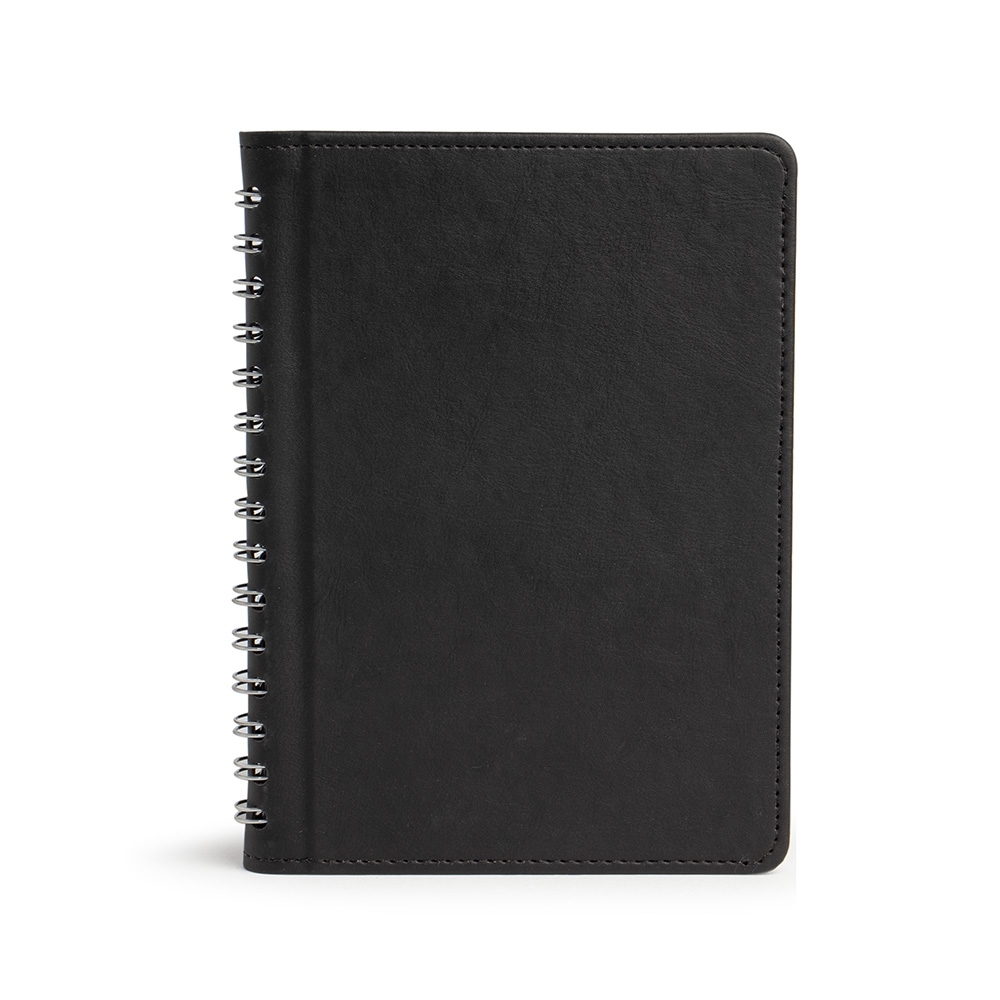 Caderneta de couro sintético com 100 folhas na cor Preto, personalizada com a logo da empresa