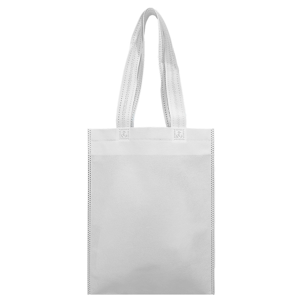 Sacola TNT biodegradável personalizada com a logo da empresa, na cor branco