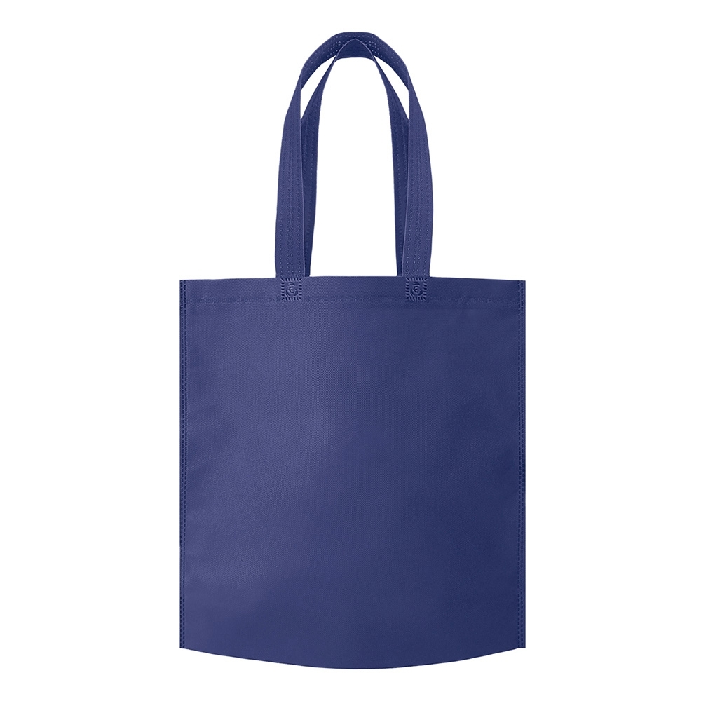 Sacola biodegradável de TNT personalizada com a logo da empresa, na cor azul escuro