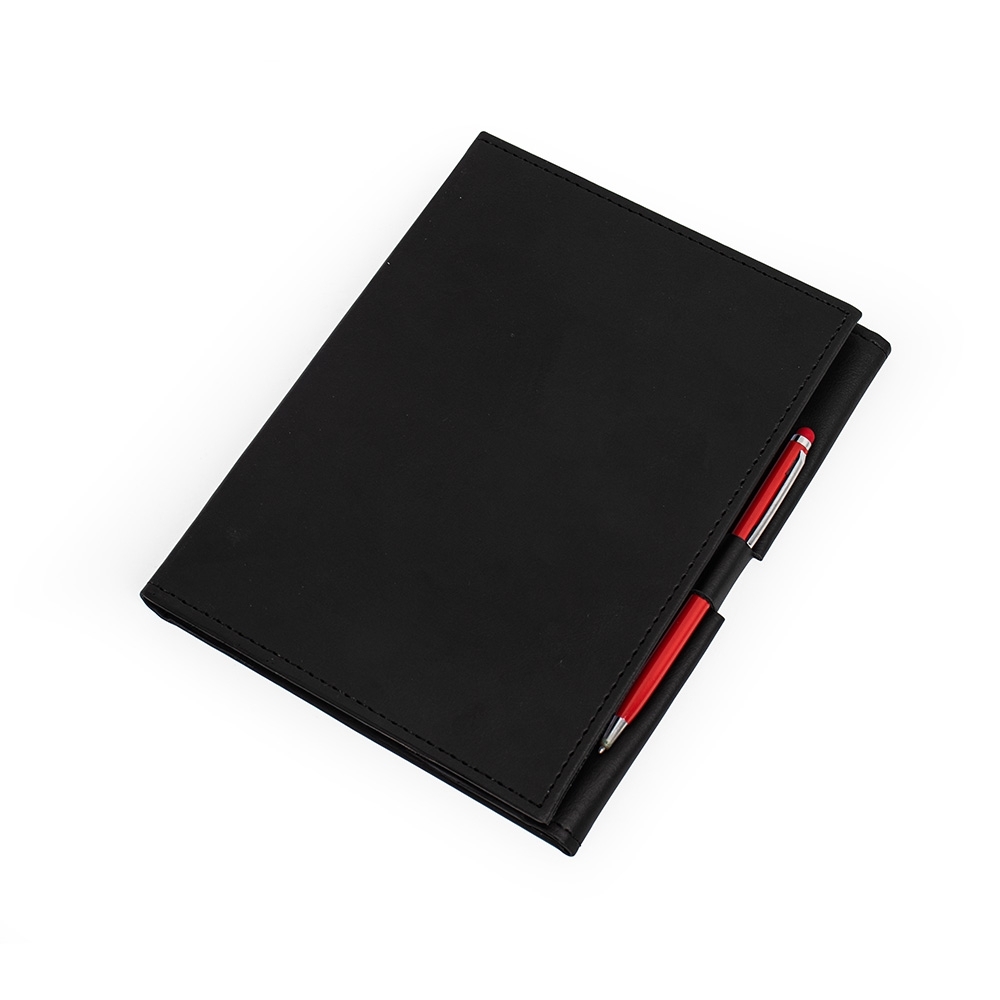 Bloco de anotações com suporte na cor Preto, personalizado com a logo da empresa