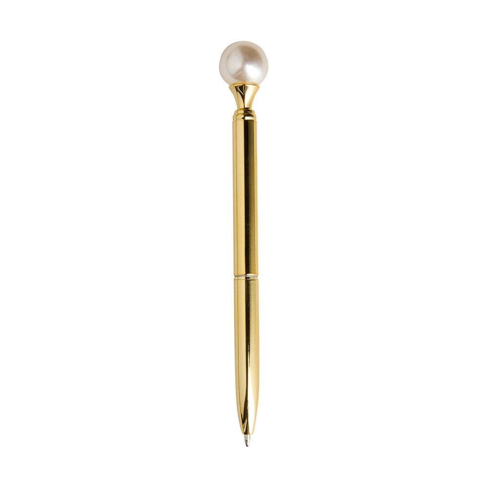 Caneta pérola de metal personalizada com a logo da empresa, na cor dourado brilhante