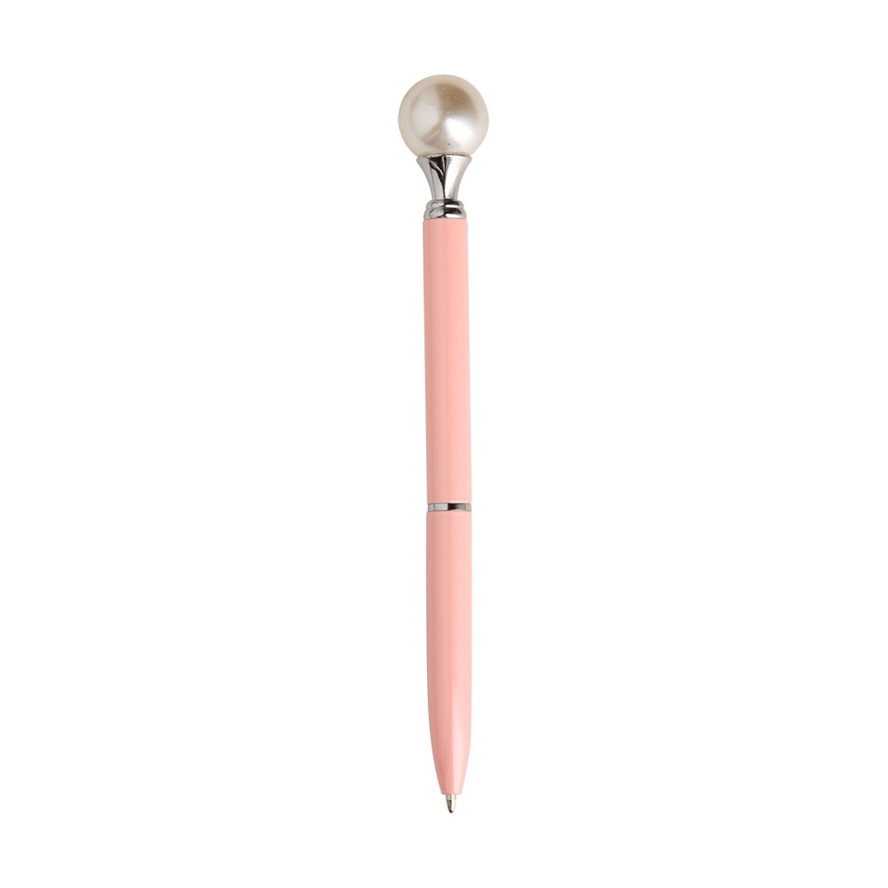 Caneta pérola de metal personalizada com a logo da empresa, na cor rosa brilhante