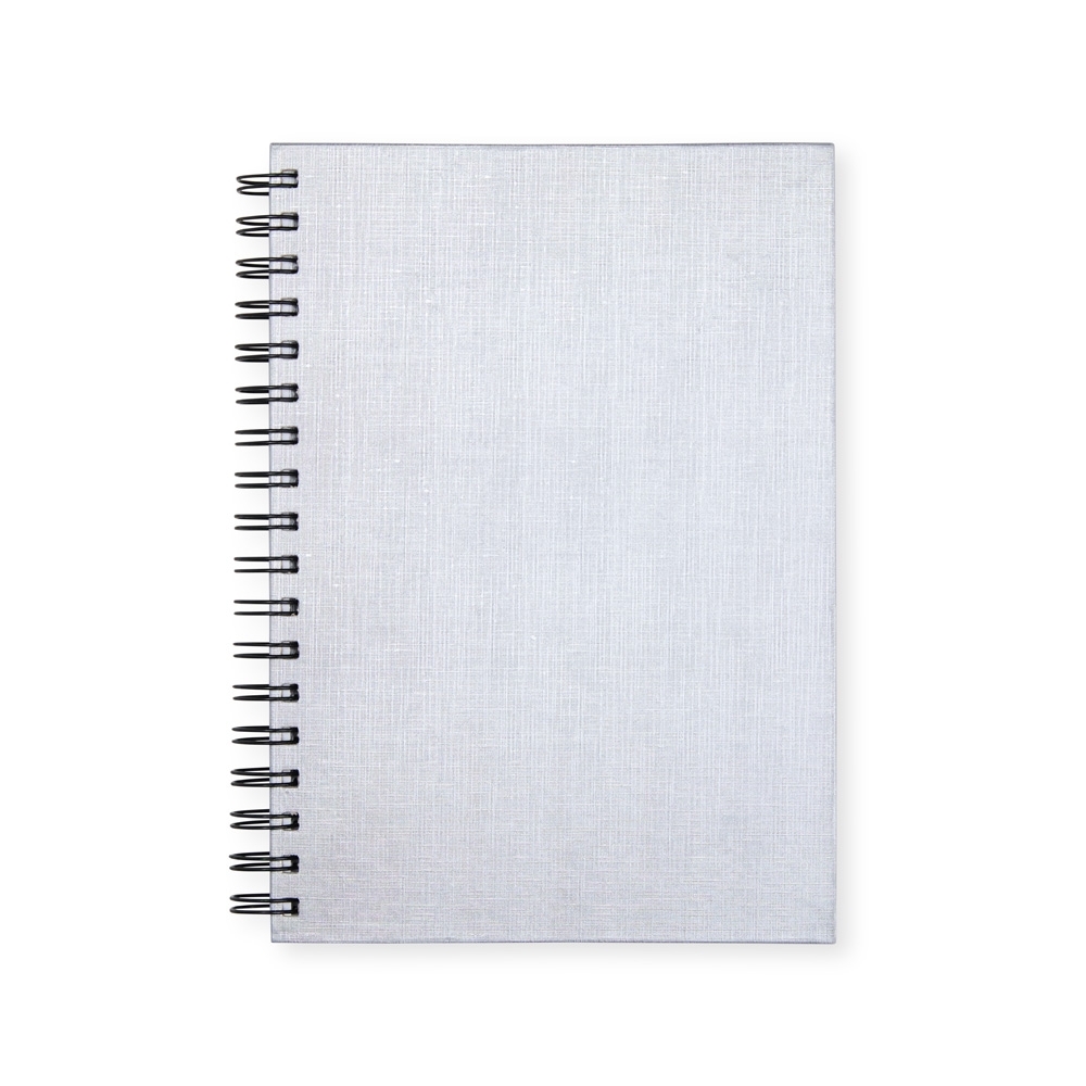 Caderno linho com espiral e 100 folhas personalizado com a logo da empresa, na cor prata
