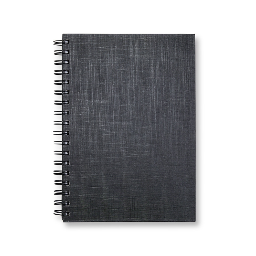 Caderno linho com espiral e 100 folhas na cor Preto, personalizado com a logo da empresa
